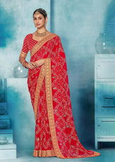 Red Weightless Bandhani Print Saree-JHMR2003